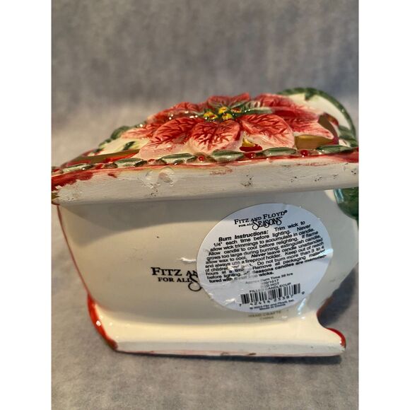 Fitz & Floyd Candle Sleigh "For All Seasons" Christmas Holiday Decor Poinsettia - Picture 3 of 12